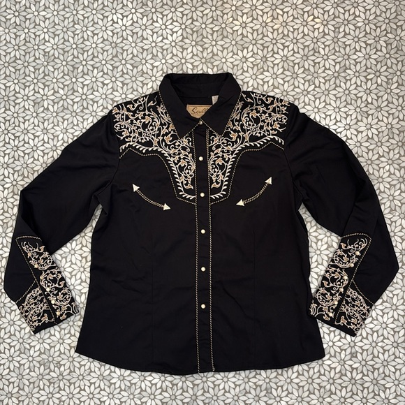 Scully Tops - Women's Scully Scroll Embroidered Long Sleeve Pearl Snap Western Shirt, Size L